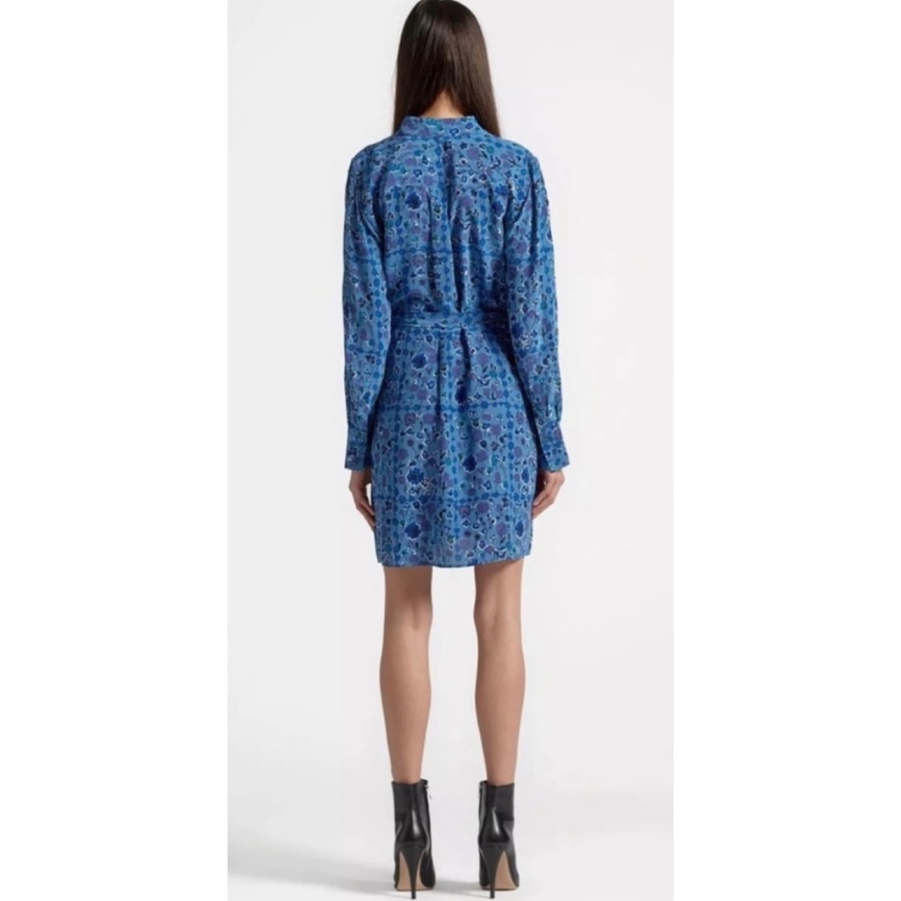 EQUIPMENT • Femme Rosalee Blue Floral Printed Long Sleeve Silk Mini Dress, XS - Picture 14 of 16